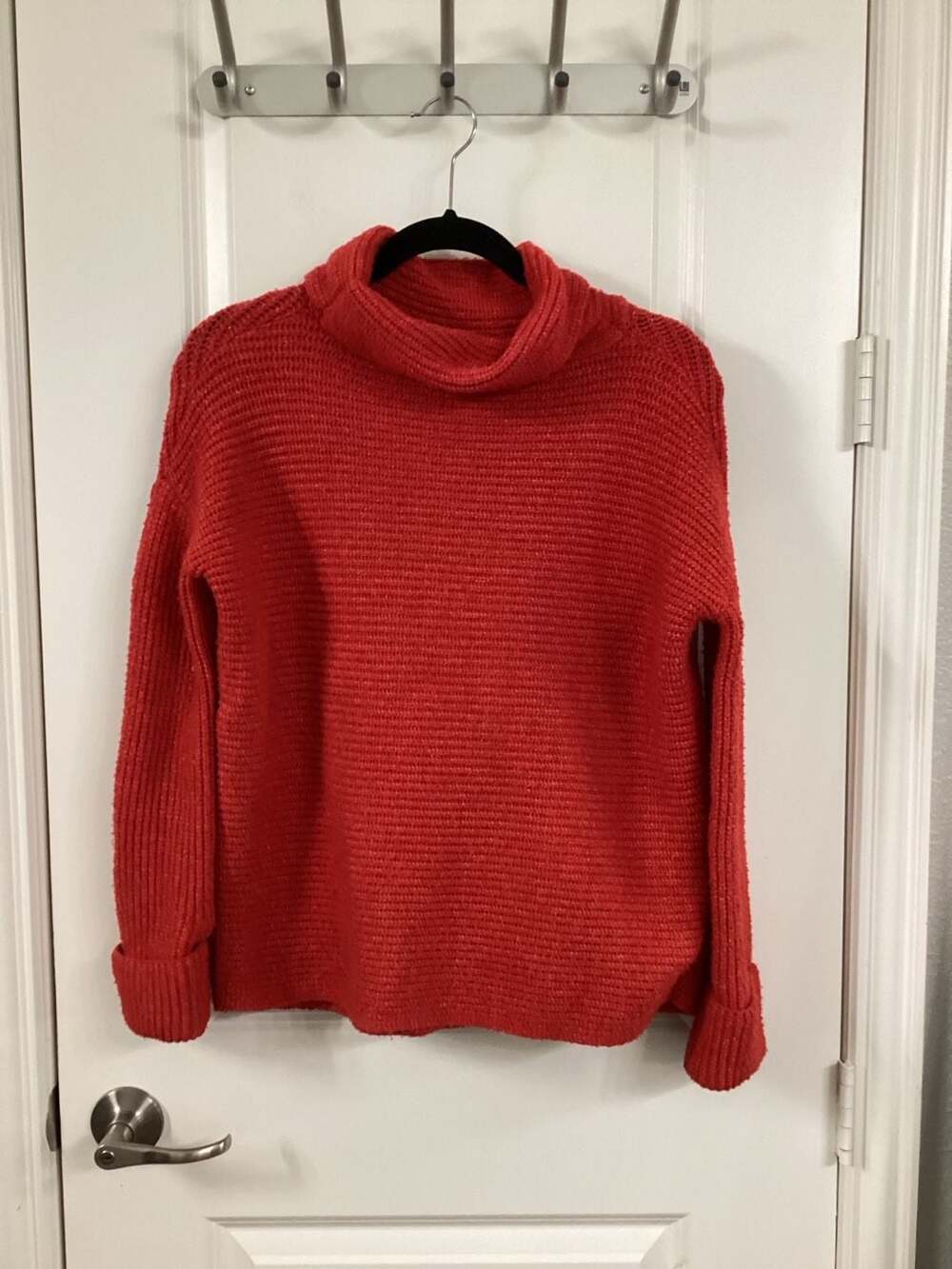Pilcro Anthropologie Zamora Red Textured Cowl Neck Oversized Sweater